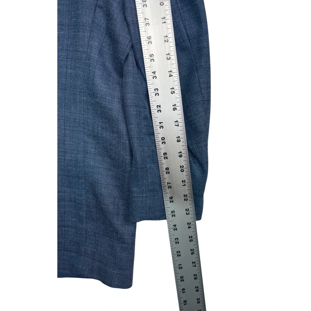 Ralph Lauren 42R Blue Windowpane Silk Wool Linen Blazer Jacket Sport Suit Coat